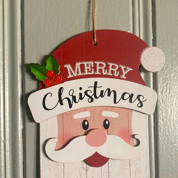 NWT Glittered Merry Christmas Santa Slatted Wooden Holiday Decoration Sign - Picture 4 of 10